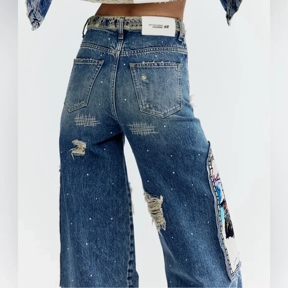 Hm basquiat denim straight relaxed high jeans 27